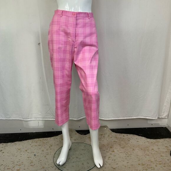 Burberry Golf Pink  Vintage Nova Check Plaid Capris high Rise Trouser Pink 28 - Picture 3 of 13